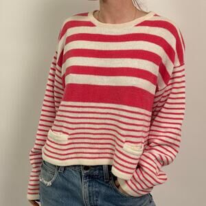 Vintage Pink and White Bibesco Sweater | M